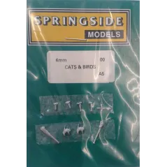 OO figures (animals) - 2 White-metal Cats + 8 birds - Springside A5