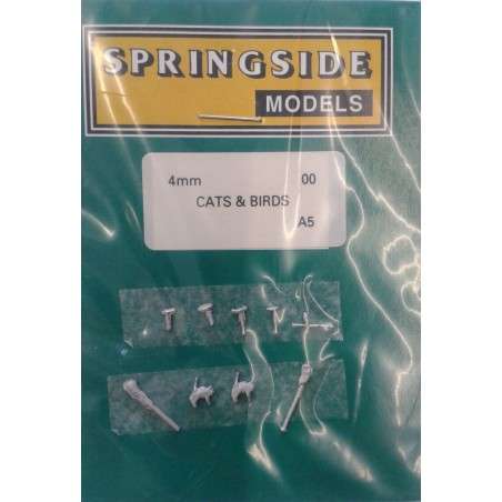 OO figures (animals) - 2 White-metal Cats + 8 birds - Springside A5