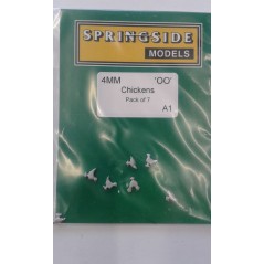 OO figures (animals) - 7 White-metal Chicken 4mm - Springside A1