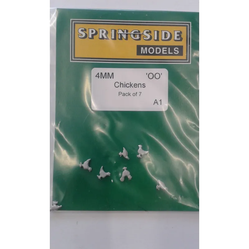 OO figures (animals) - 7 White-metal Chicken 4mm - Springside A1