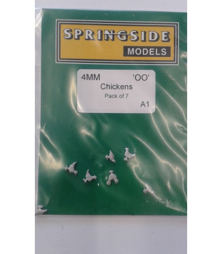 OO figures (animals) - 7 White-metal Chicken 4mm  - Springside A1