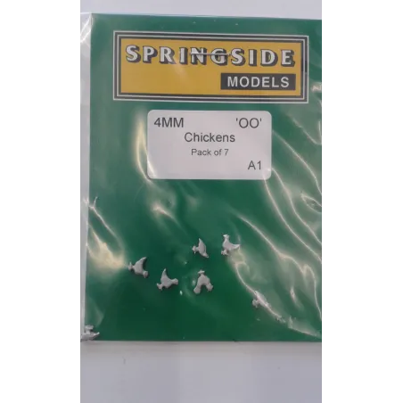 OO figures (animals) - 7 White-metal Chicken 4mm - Springside A1