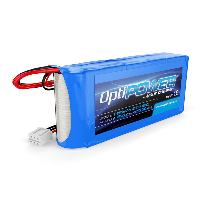 OPTIPOWER LIPO CELL 2S 2150MAH 25C RECEIVER PACK