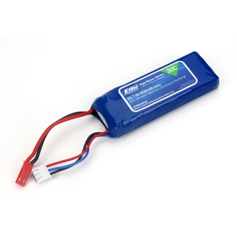 E-flite 800mAh 2S 7.4V 30C LiPo, 18AWG JST EFLB8002SJ30