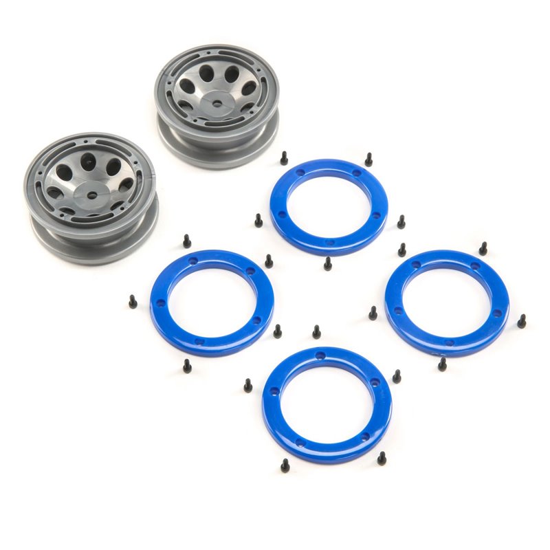 ECX FR/RR Wheel with Beadlock, Gray/Blue: Temper G2
