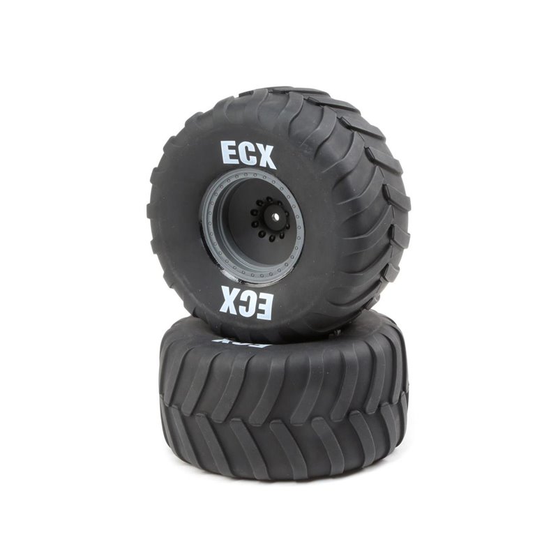ECX Rt/Lft Tire, Prmnt, Gray Whl (2): 1:10 2WD Axe MT