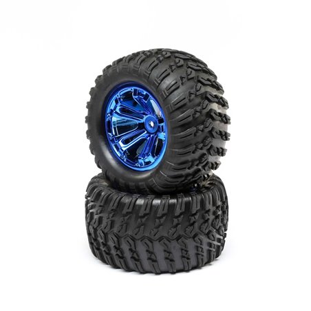Losi Wheel and Tire Mounted Blue Chrome (2): TENACITY T LOS43019