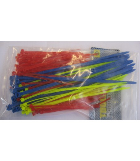 Toolzone 150pc Assorted Cable Ties - Set Small Red Yellow Blue Pieces Zip