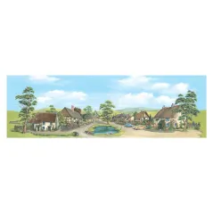 Peco Medium background Village with Pond 178mm x 559mm (7in x 22in)