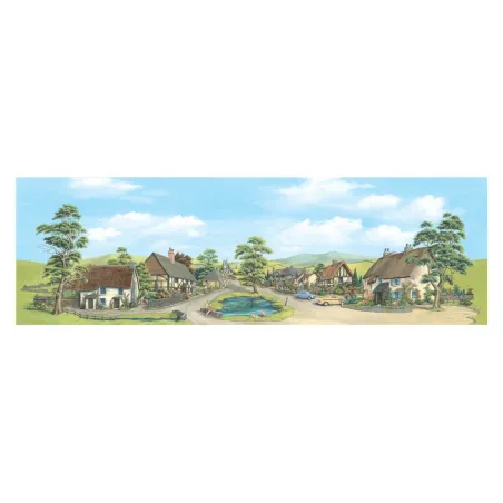 Peco Medium background Village with Pond 178mm x 559mm (7in x 22in)