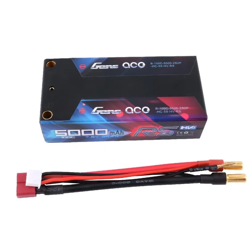 Li-Po HV Car Hard Case 2S2P 7.6V 5000mAh 100C with 5mm to T-