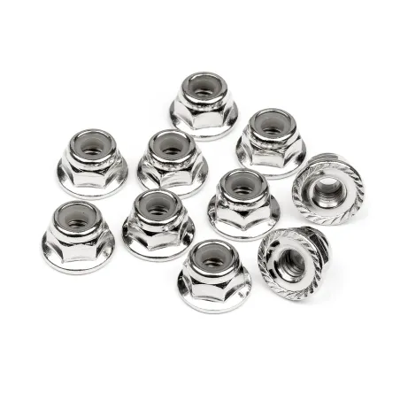 Hpi Racing SERRATED FLANGE LOCK NUT M4 (SILVER/10pcs) 103729