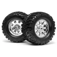 Hpi Racing MOUNTED SUPER MUDDERS TIRE 165x88mm on RINGZ WHEEL SHINY CHROME 4726