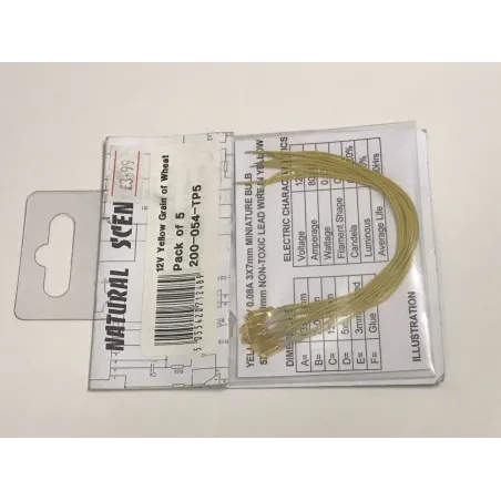 Natual Scenics 12v yellow grain of wheat bulb and wire pack of 5
