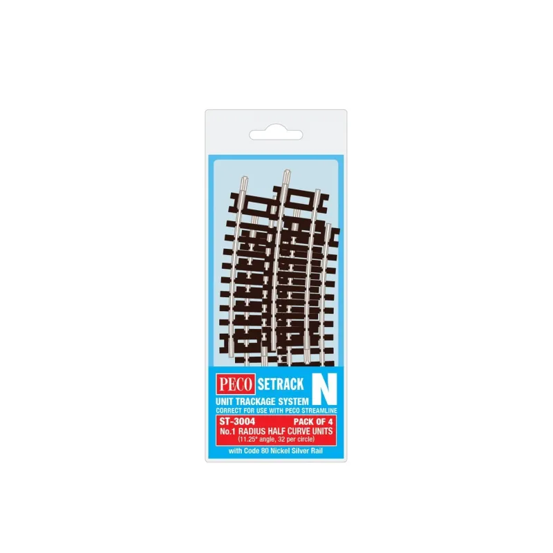 Peco ST-3004 Half Curve, 1st Radius (Pack of 4)