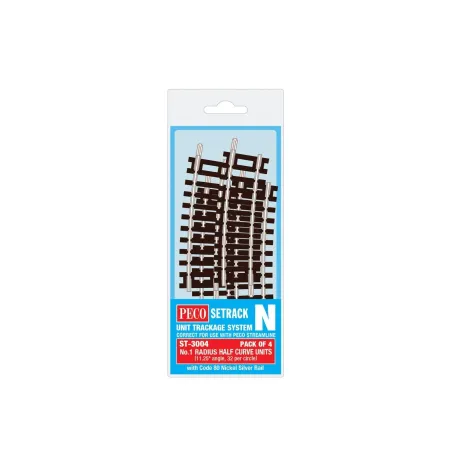 Peco ST-3004 Half Curve, 1st Radius (Pack of 4)