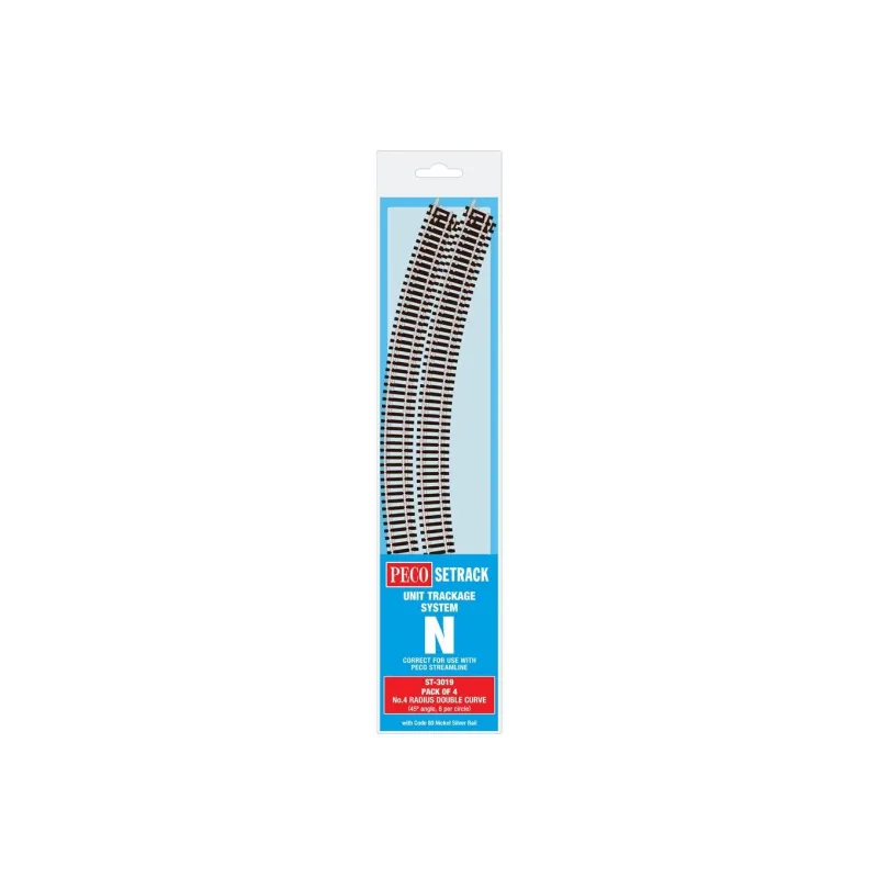 Peco ST-3019 Double Curve, 4th Radius (Pack of 4)