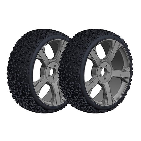 CORALLY OFFROAD 1/8 BUGGY TIRE S NINJA LOW PROFILE GLUED ON BLACK RIMS 1 PAIR