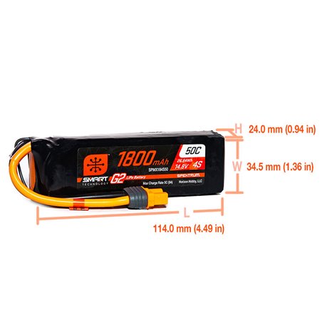 14.8V 1800mAh 4S 50C Smart G2 LiPo Battery: IC3