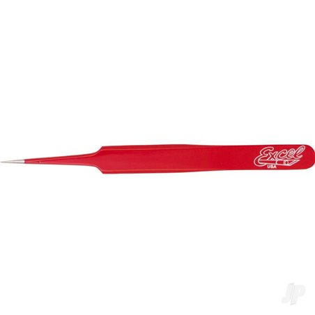 Excel Straight Point Fine Point Tweezers, Red (Carded)