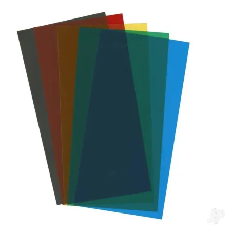 Evergreen 6x12in (15x30cm) Transparent Coloured Sheet .010in Thick (1 each: Red. Blue. Green. Yellow & Black)