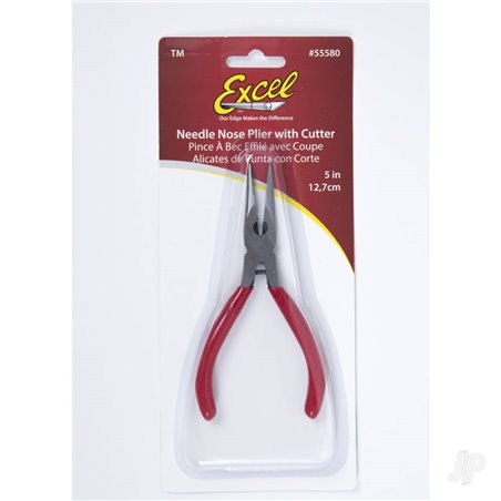 Excel 5in Spring Loaded Soft Grip Plier, Needle Nose with Side Cutter (Carded)