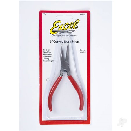 Excel 5in Spring Loaded Soft Grip Plier, Bent Nose (Carded)
