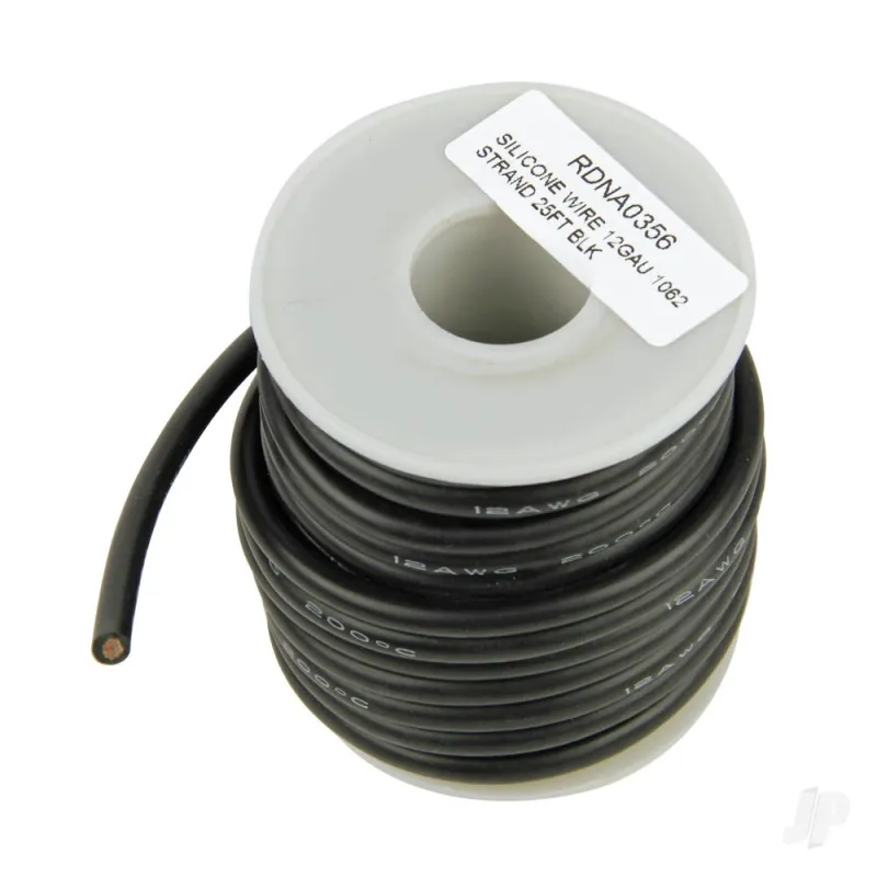 Radient Silicone Wire, 12ga, 1062 Strand, 25ft Black