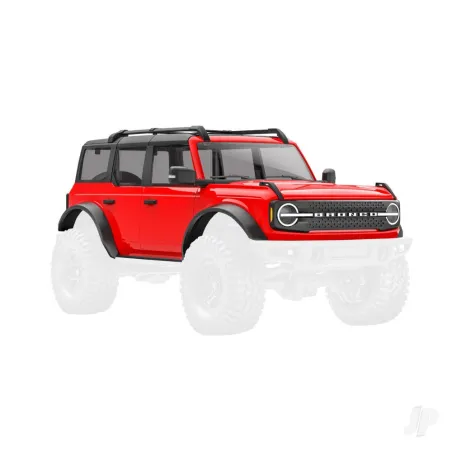 Traxxas Body, Ford Bronco (2021), complete, red (includes grille, side mirrors, door handles, fender flares, windshield wipers, 