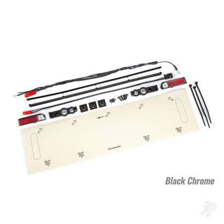 Traxxas LED lights, tail lights (red)/ zip ties (9)/ tail light housings (left & right)/ tailgate trim (black chrome)