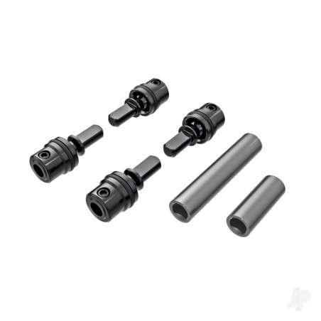 Traxxas Driveshafts, Center, male (steel) (4)/ driveshafts, Center, female, 6061-T6 aluminium (dark titanium-anodised) (front & 