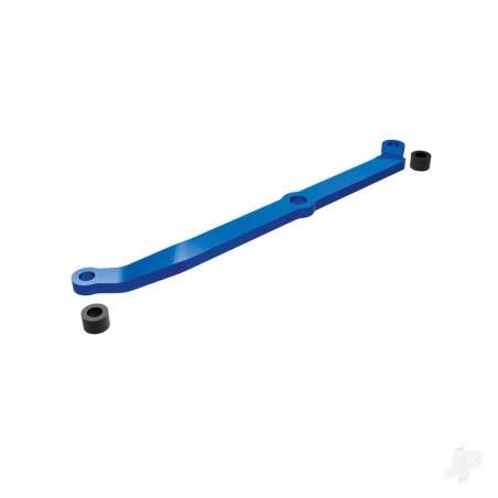 Traxxas Steering link, 6061-T6 aluminium (blue-anodised)/ servo horn, metal/ spacers (2)/ 3x6mm CCS (with threadlock) (1)/ 2.5x7