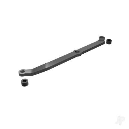Traxxas Steering link, 6061-T6 aluminium (dark titanium-anodised)/ servo horn, metal/ spacers (2)/ 3x6mm CCS (with threadlock) (