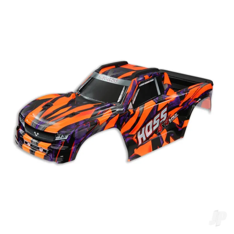 Traxxas Body, Hoss 4x4 VXL, Orange / Window, Grille, Lights Decal Sheet (Assembled with Front & Rear Body Mounts and Rear Body S Traxxas Body, Hoss 4x4 VXL, Orange / Window, Grille, Lights Decal Sheet (Assembled with Front & Rear Body Mounts and Rear Body S