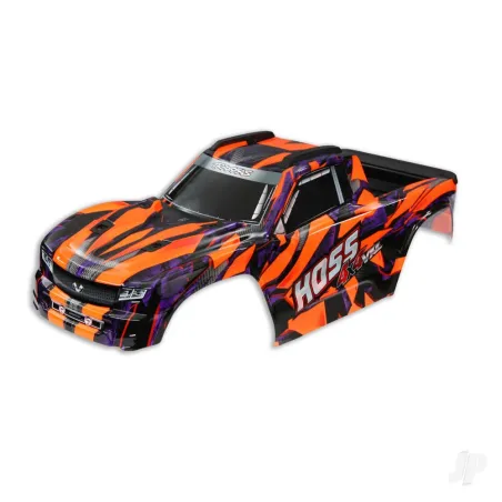 Traxxas Body, Hoss 4x4 VXL, Orange / Window, Grille, Lights Decal Sheet (Assembled with Front & Rear Body Mounts and Rear Body S