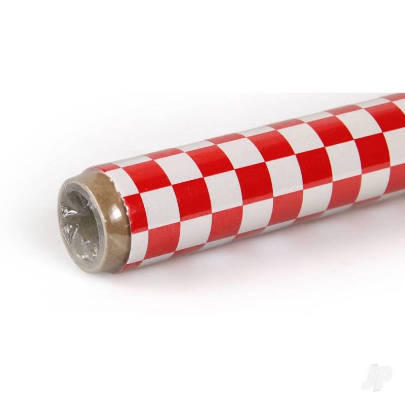 Oracover 2m ORACOVER Fun-4 Small Chequered, White + Red (60cm width)