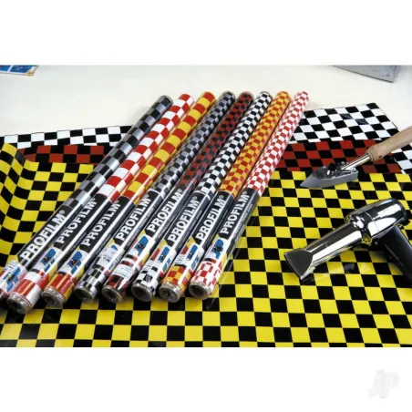 Oracover 2m ORACOVER Fun-4 Small Chequered, Cadmium Yellow + Red (60cm width)