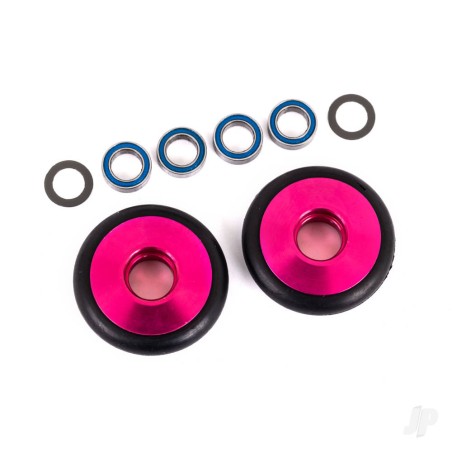 Traxxas Wheels, wheelie bar, 6061-T6 aluminium (pink-anodised) (2)/ 5x8x2.5mm ball bearings (4)/ o-rings (2)/ 5x8x0.3mm TW (2)
