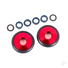 Traxxas Wheels, wheelie bar, 6061-T6 aluminium (red-anodised) (2)/ 5x8x2.5mm ball bearings (4)/ o-rings (2)/ 5x8x0.3mm TW (2)