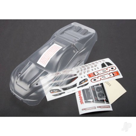 Traxxas Body, 1:16 E-Revo (clear, requires painting) / grille and lights decal sheet