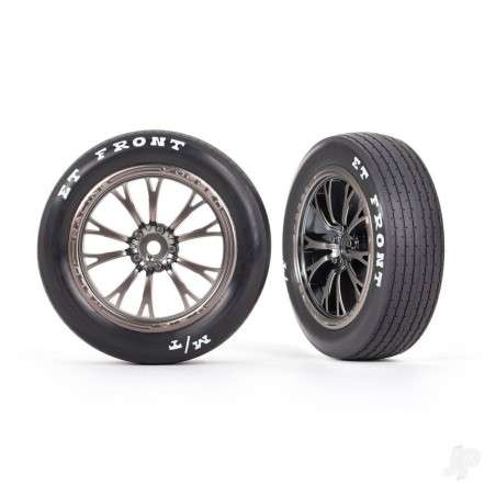 Traxxas Tyres & wheels, assembled, glued (Weld satin black chrome wheels, tyres, foam inserts) (front) (2)