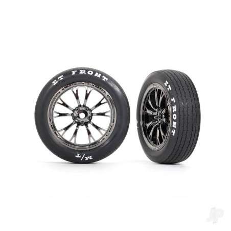 Traxxas Tyres & wheels, assembled, glued (Weld black chrome wheels, tyres, foam inserts) (front) (2)