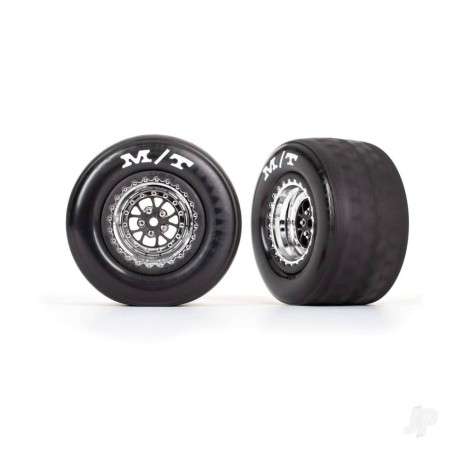 Traxxas Tyres & wheels, assembled, glued (Weld chrome with black wheels, tyres, foam inserts) (rear) (2)