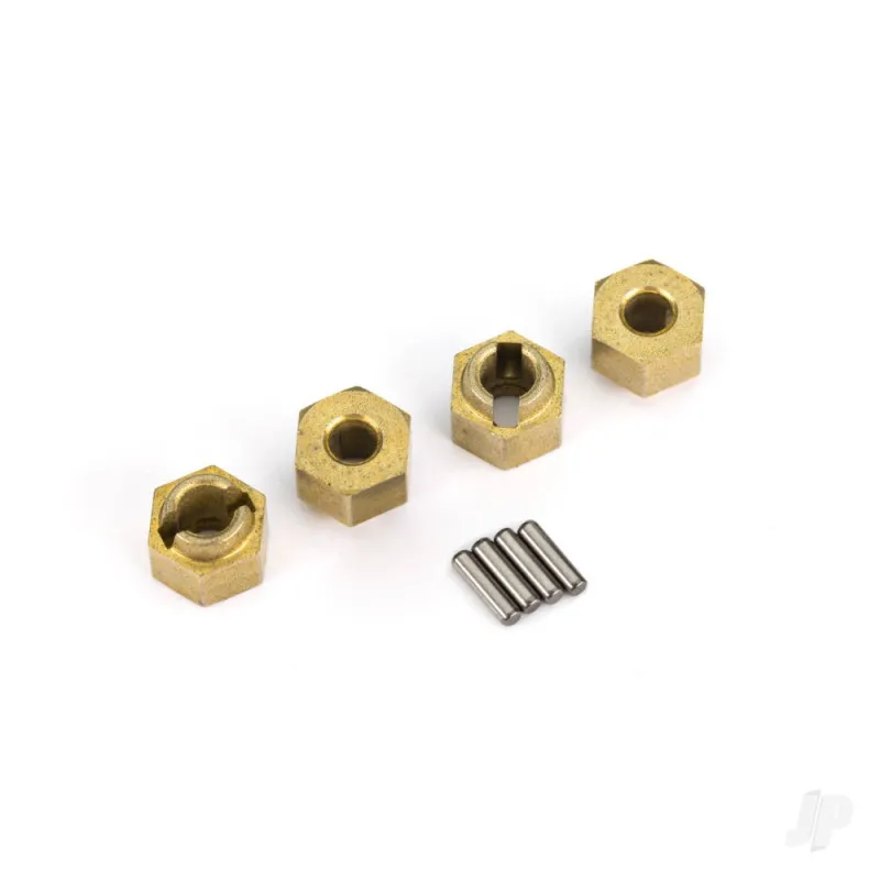 Traxxas Wheel hubs, 7mm hex (brass) (4)/ axle pins (8)