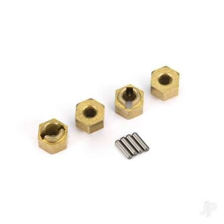 Traxxas Wheel hubs, 7mm hex (brass) (4)/ axle pins (8)