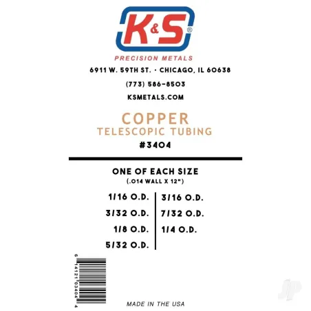 K&S Copper Telescopic Tubing Assortment (12in long) (7 pcs)