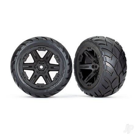 Traxxas Tyres & wheels, assembled, glued (2.8') (RXT black wheels, Anaconda tyres, foam inserts) (2WD electric rear) (2) (TSM ra