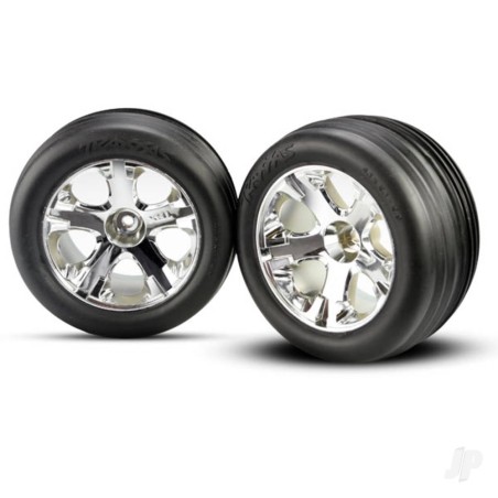 Traxxas Chrome Wheels and Ribbed Tyres (Pair)
