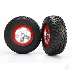 Traxxas SCT Satin Chrome, Red Bead. Tyres and Wheels (Pair)