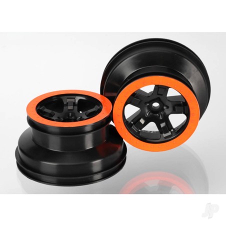 Traxxas SCT Black Wheels, Orange Beadlock (Pair)